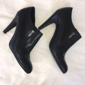 Franco Sarto black leather booties with zippers